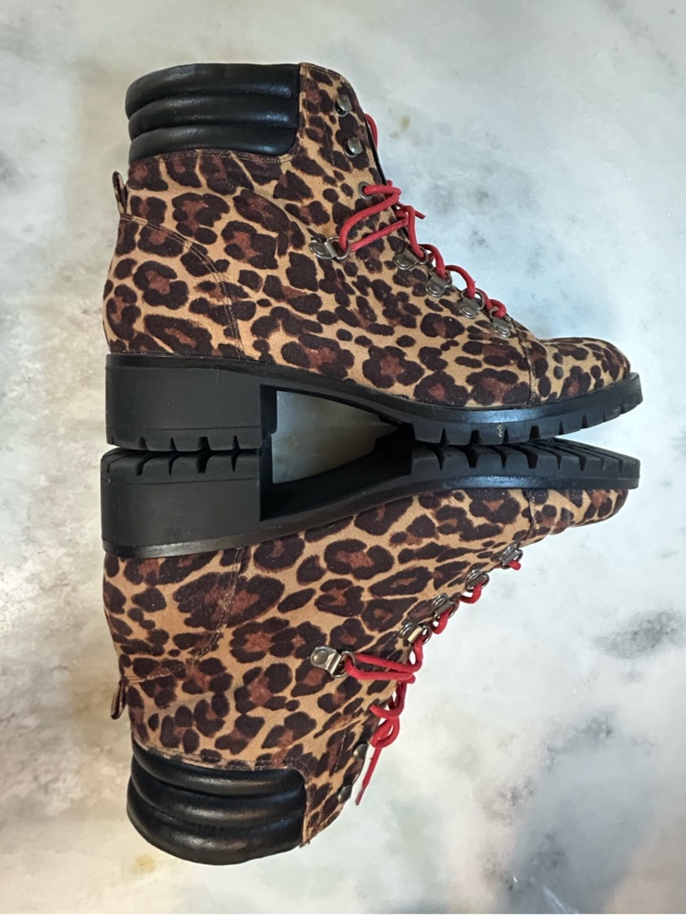 SO Leopard Print Lace-Up Women's Combat Boots with Red Laces 9.5 - Picture 3 of 9